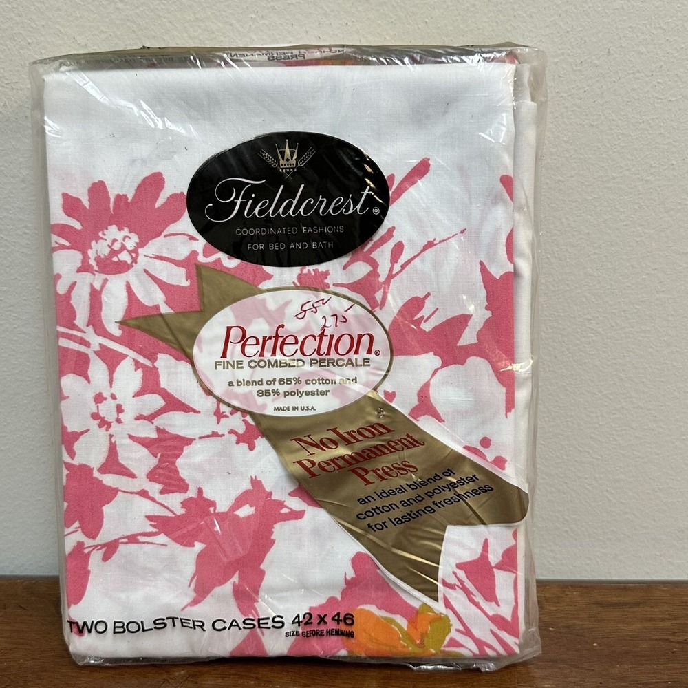 Vtg Fieldcrest Percale Bolster Cases Cover 42 X 46 Retro Pink Orange Floral NEW
